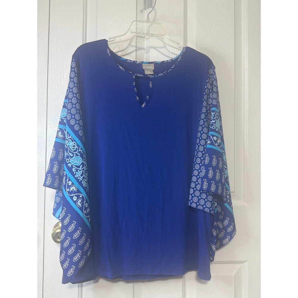 Chicos Royal Blue Top Keyhole Neck Size 3 XL